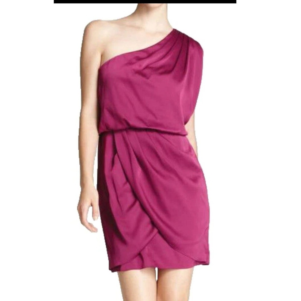 Aqua Womens One Shoulder Draped Satin Tulip Hem Cocktail Dress Plum Purple 6 - Picture 6 of 13